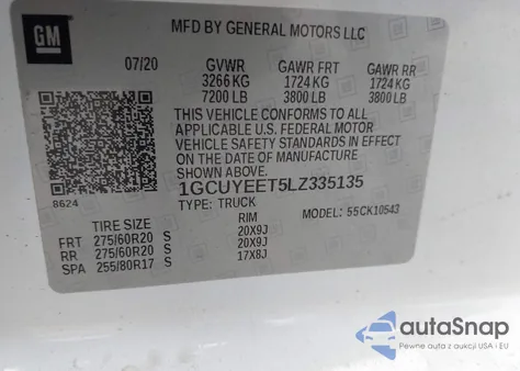 2020 Chevrolet Silverado 1500 4Wd Short Bed Rst from USA, damaged, VIN 1GCUYEET5LZ335135